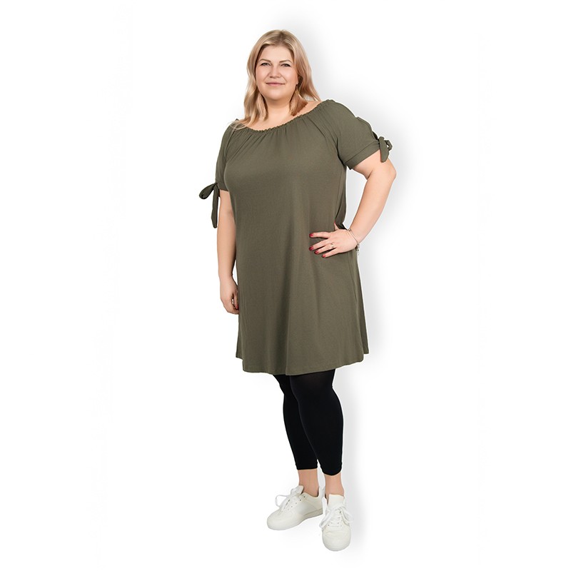 PLUS SIZE šaty Carmen - khaki, sednou do velikosti 50