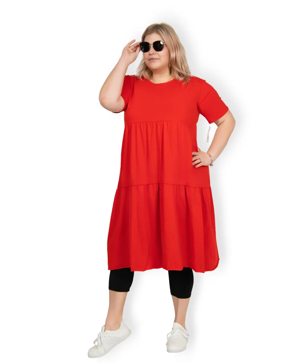 BRIANNA - PLUS SIZE šaty - červená, sedne do velikosti 50