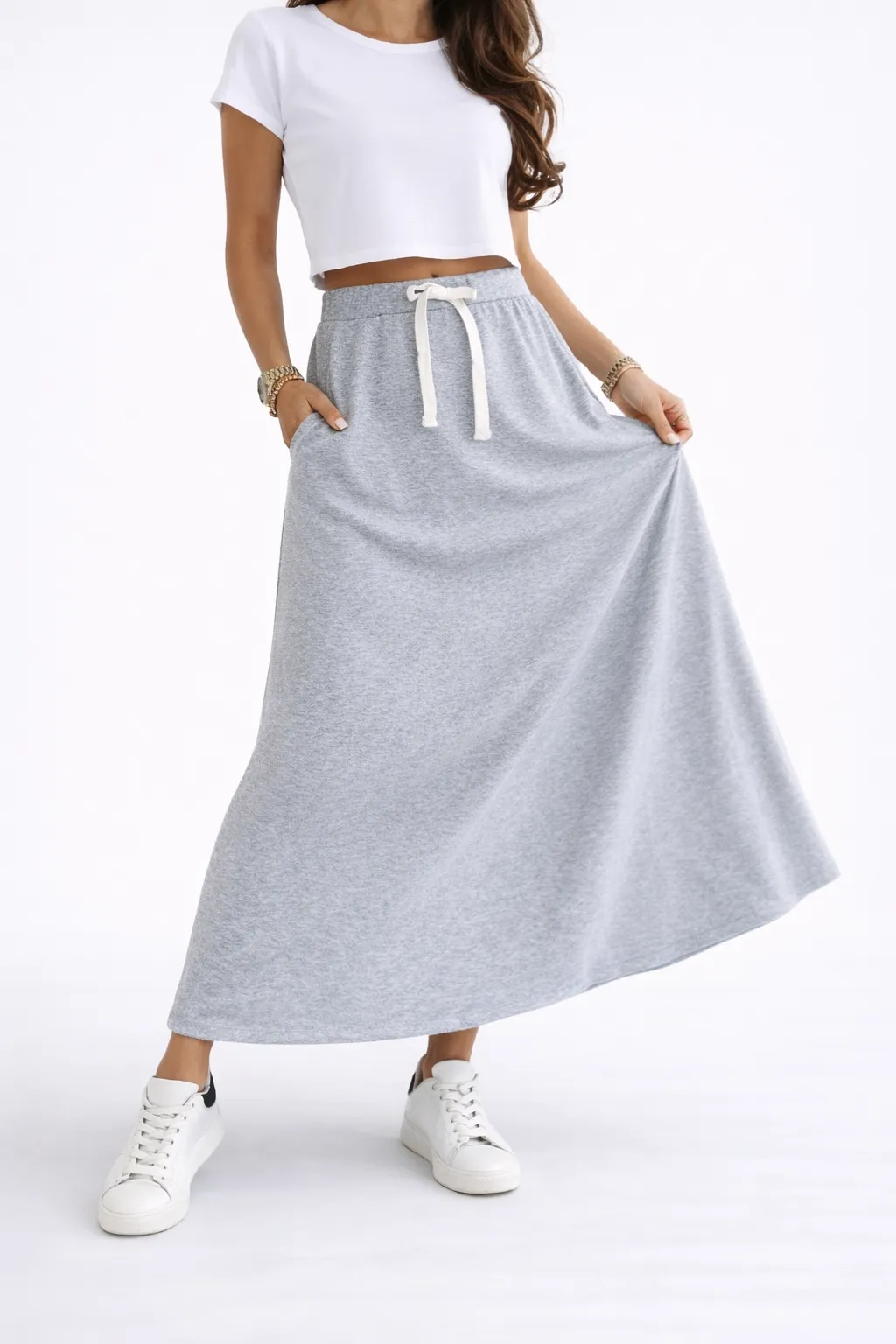 Dlouhá sukně Olivia - šedá, sedne od velikosti S do L