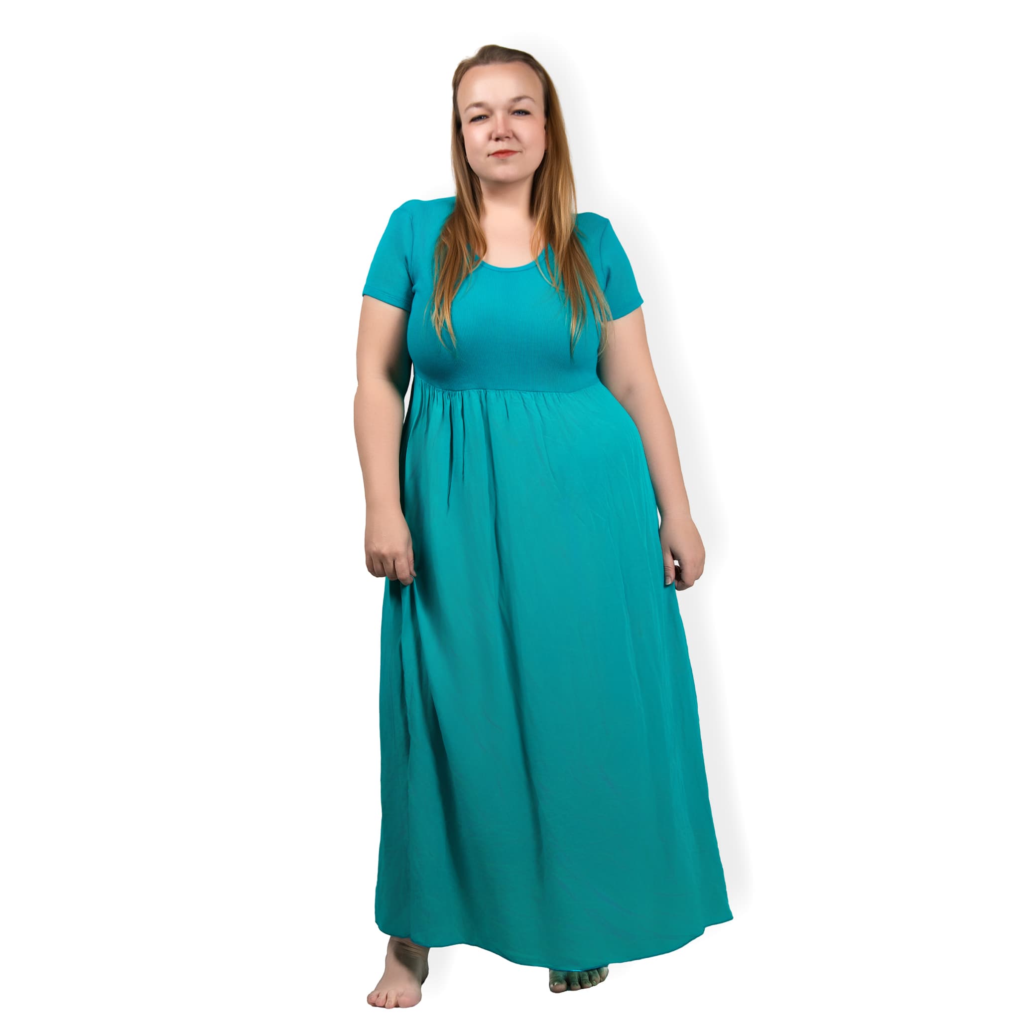 VIVIANA - dlouhé šaty - tyrkysová, menší a větší velikost