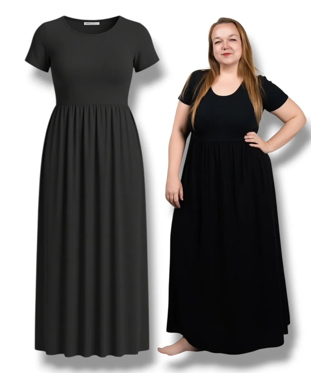 VIVIANA - dlouhé šaty - černá, menší a větší velikost