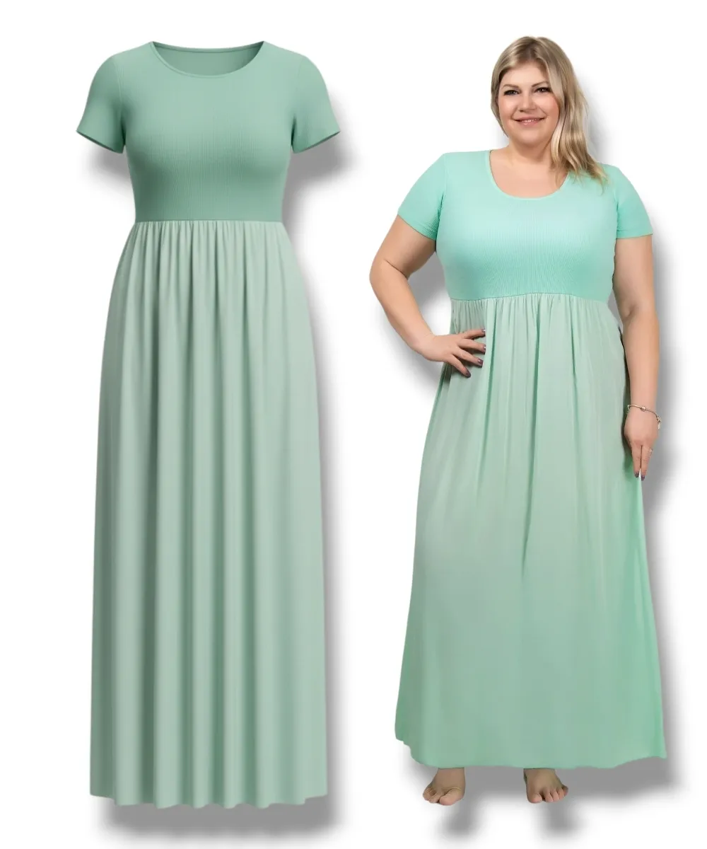 VIVIANA - dlouhé šaty - aqua/mint, menší a větší velikost