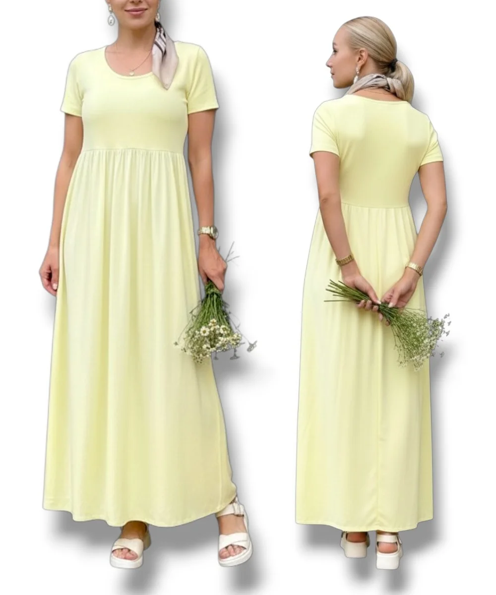 VIVIANA - dlouhé šaty - žlutá, menší a větší velikost