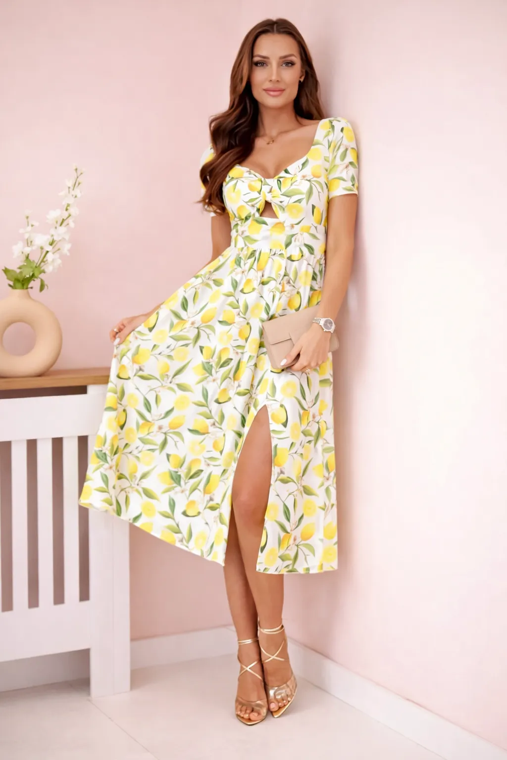 LIMONE - šaty s motivem citrónů - ecru, sednou do velikosti L