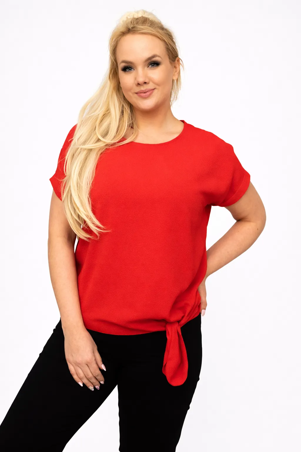 MELISA - tričko s uzlem - červená, sedne do velikosti XL