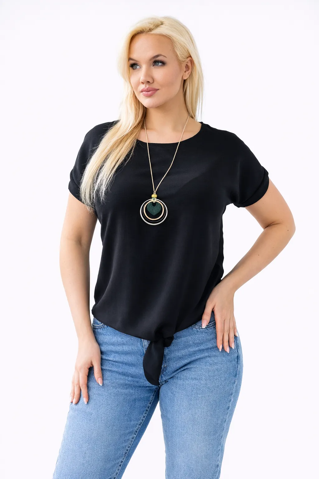 MELISA - tričko s uzlem - černá, sedne do velikosti XL