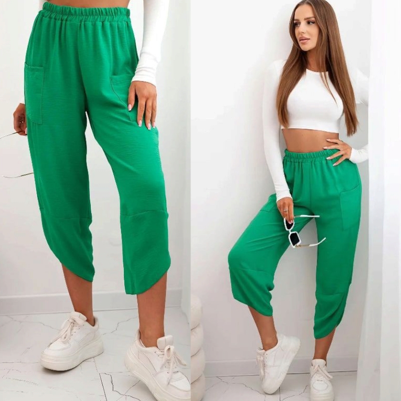 BONNIE - kalhoty se širokými nohavicemi a kapsami - zelená