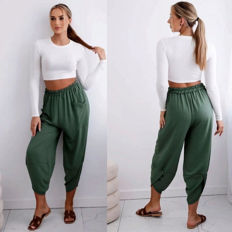 BONNIE - kalhoty se širokými nohavicemi a kapsami - khaki