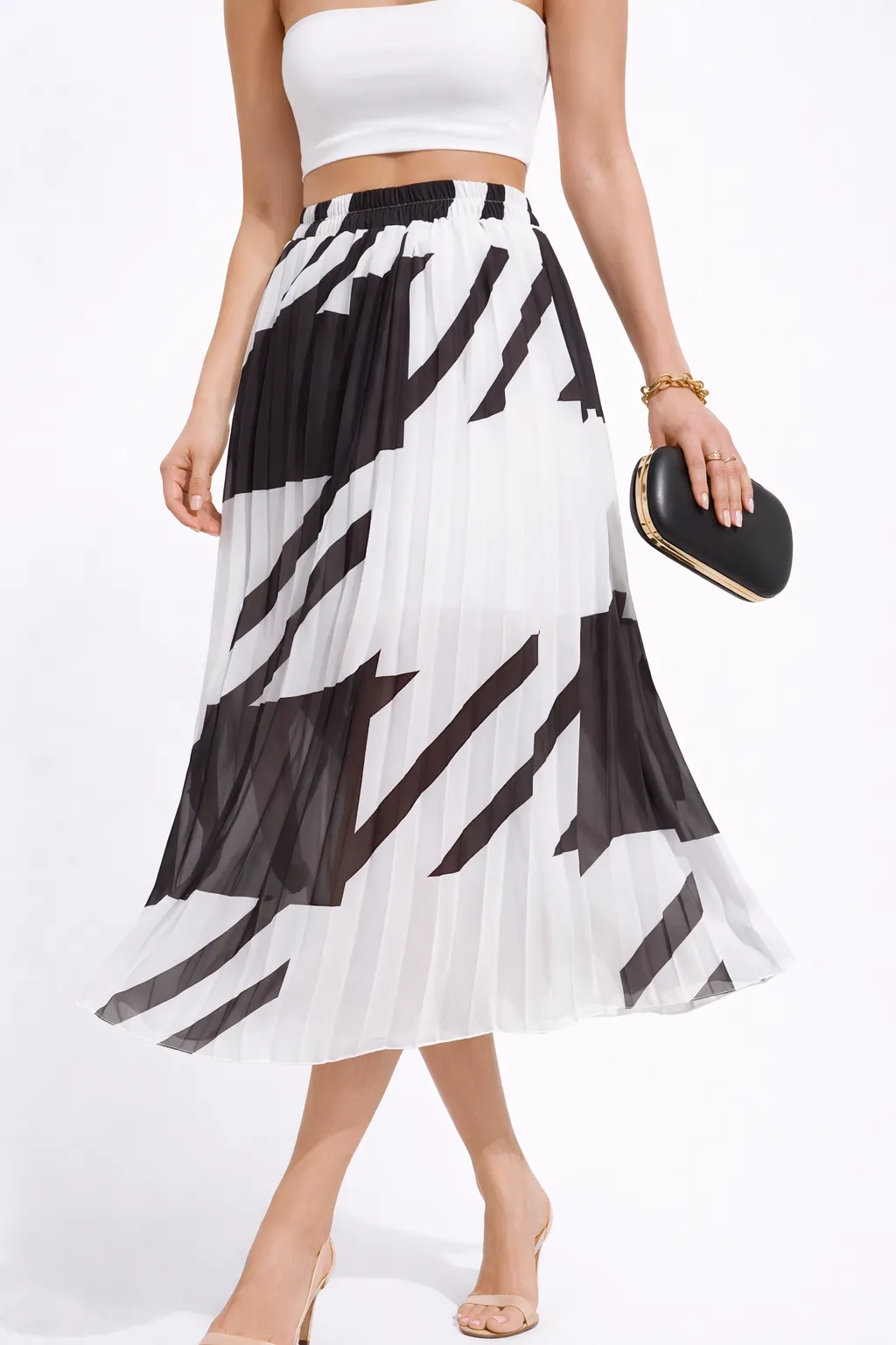 LEXI - dlouhá černobílá sukně, velikost sedne od S do L