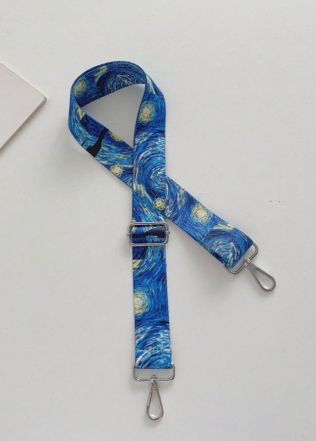 Popruh na kabelku/ledvinu se stříbrným kováním - Hvězdná noc