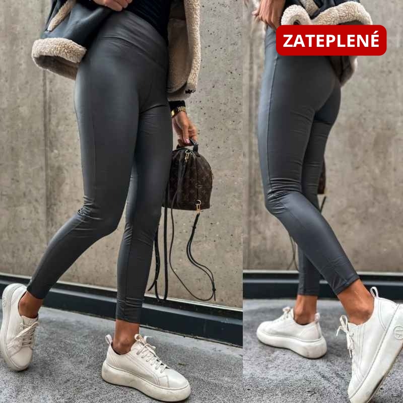 SIA zateplené koženkové legíny – tmavě šedá, matný vzhled, velikost S/M