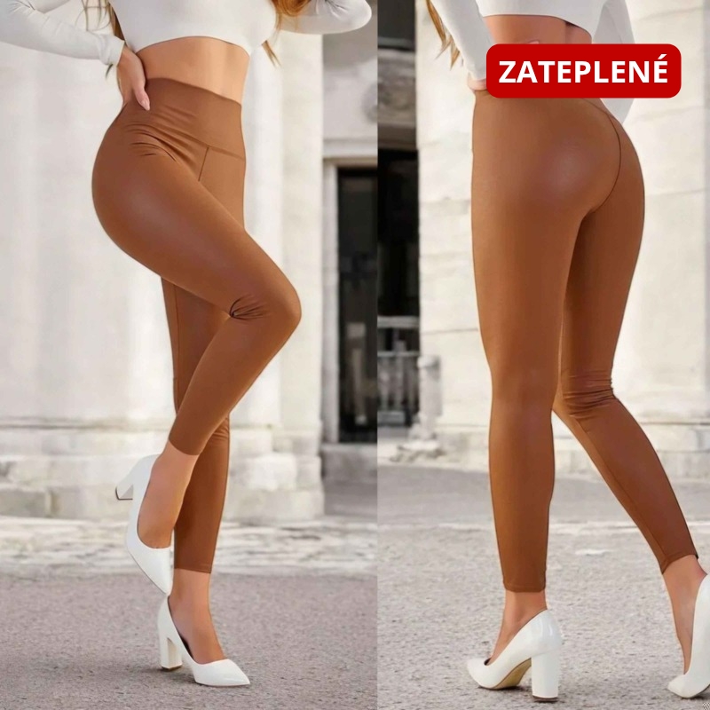 SIA zateplené koženkové legíny – skořice, matný vzhled, velikost S/M