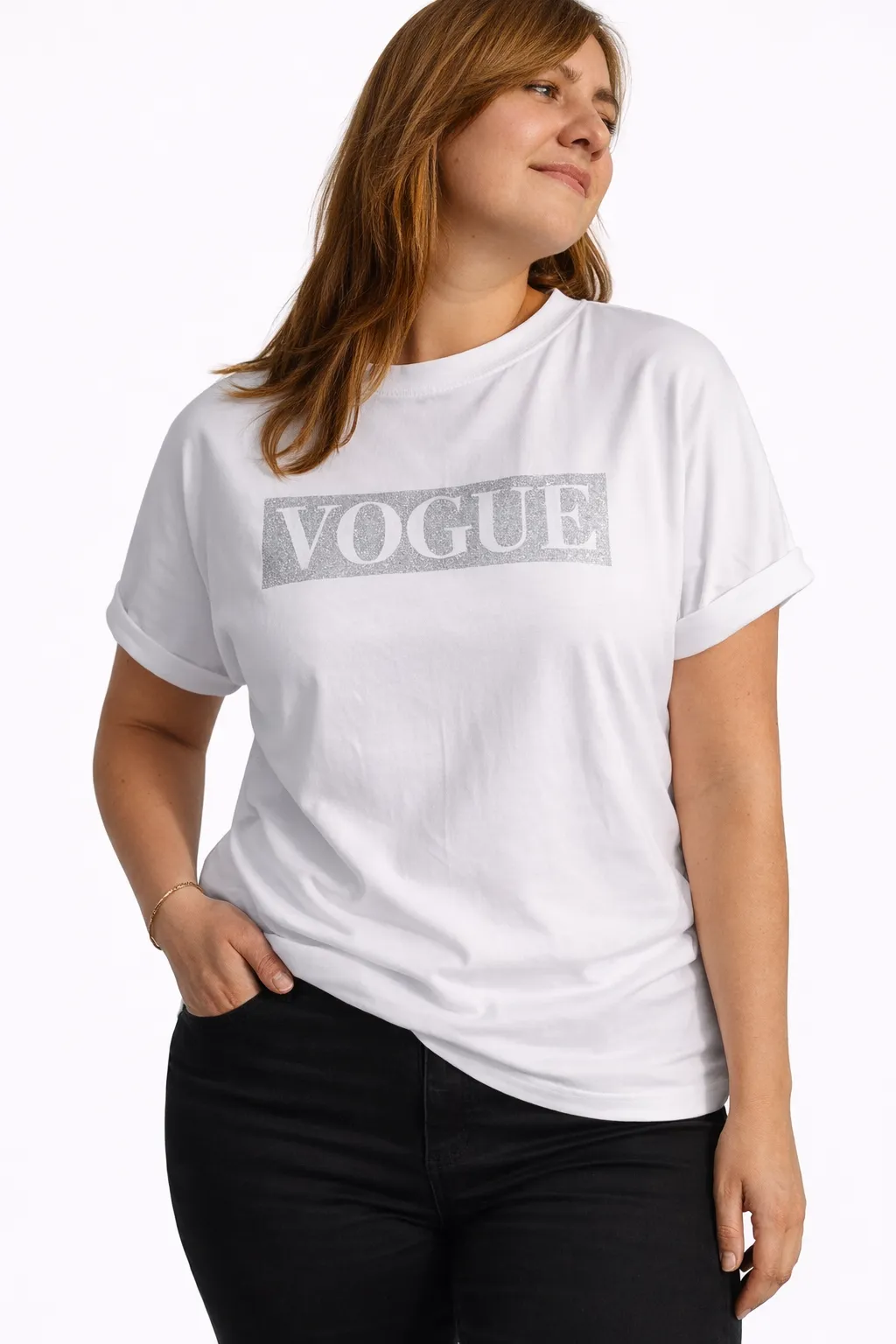 VOGUE - třičko s nápisem, bílá - sedne od velikosti S do XL