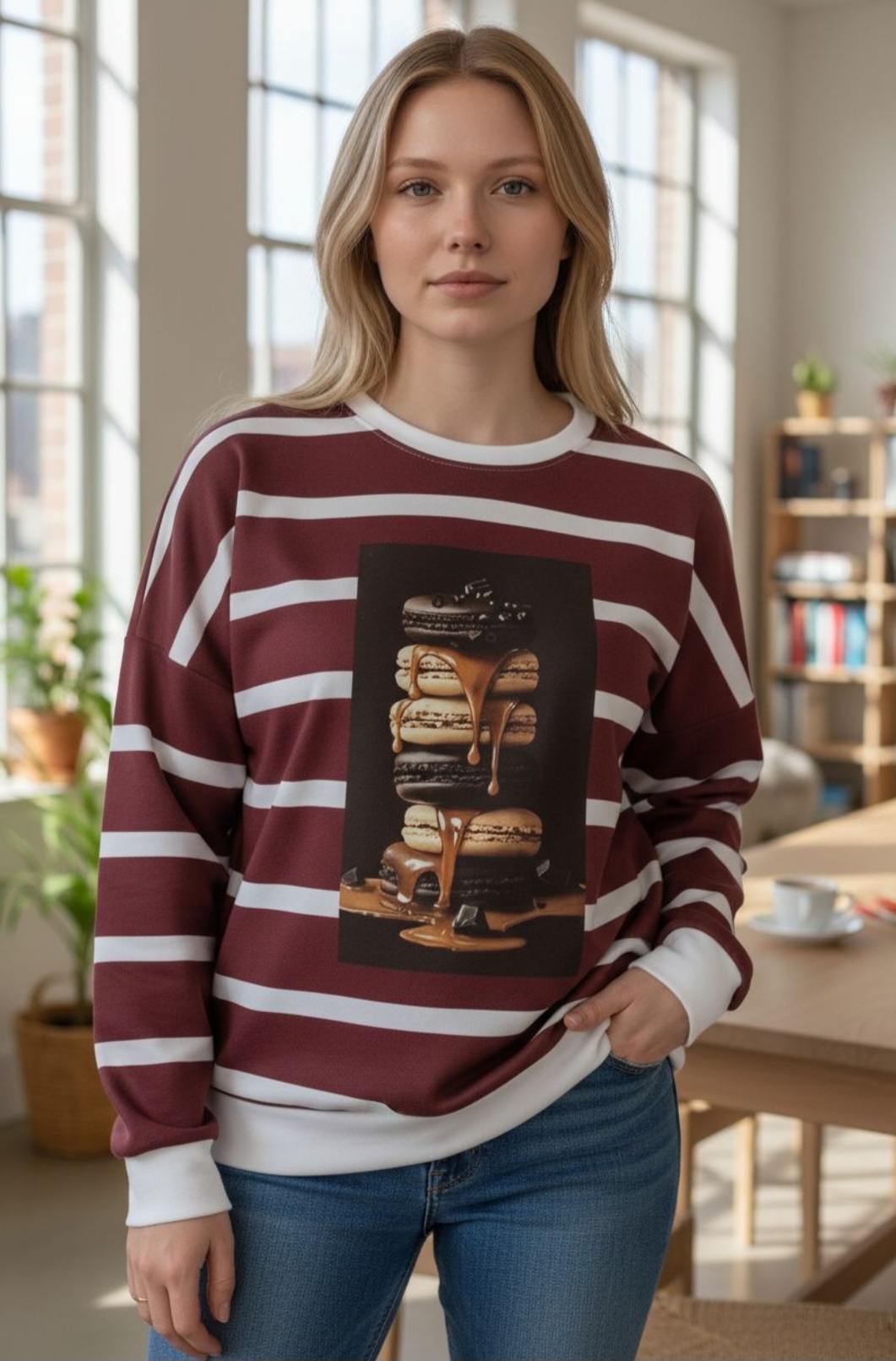 SWEETY - mikina s potiskem, burgundy - velikost sedne od M do XL