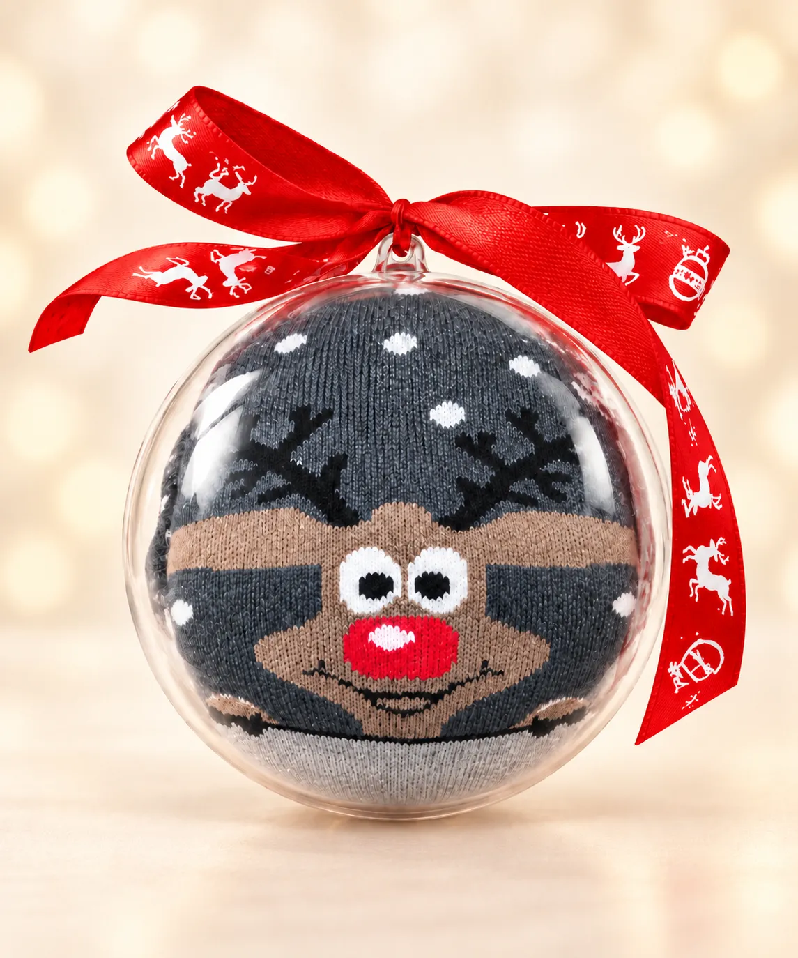 XMAS GIFT – vánoční ponožky v dárkové kouli Sobík šedý