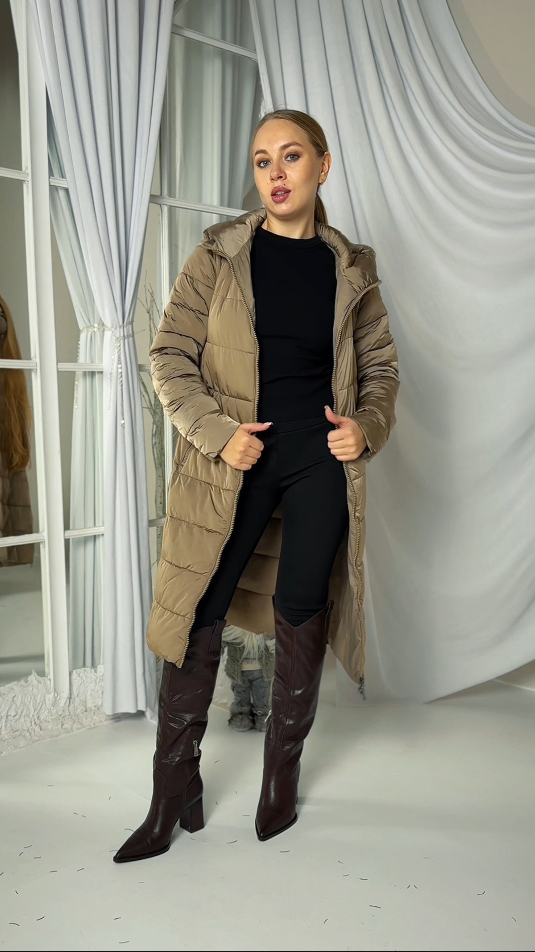 LUXURY - dlouhá bunda - champagne, velikost S/M