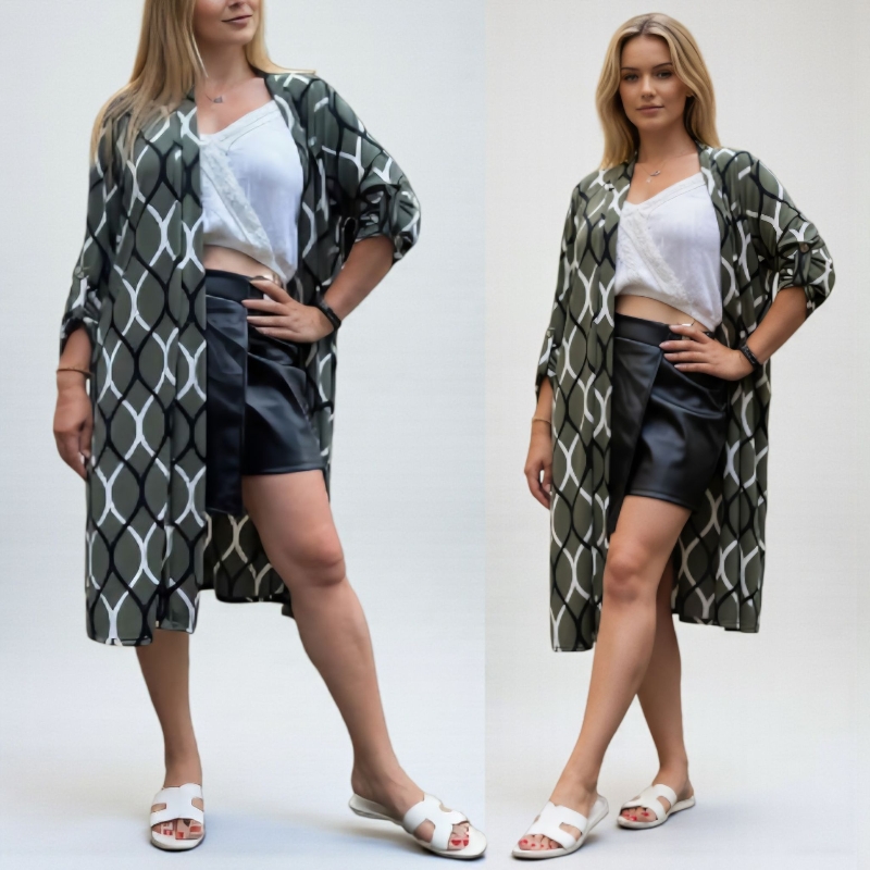 BIANCA - PLUS SIZE kardigan se vzorem - khaki, sedne do velikosti 50