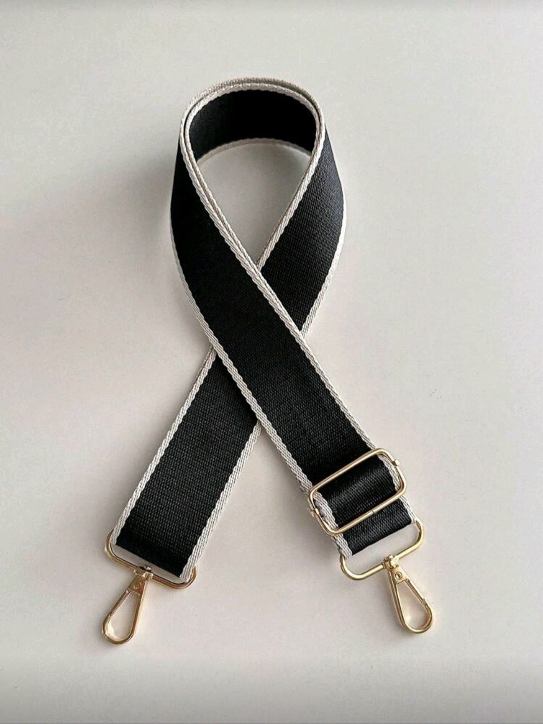 Popruh na kabelku/ledvinu - černý s béžovým prošíváním po stranách