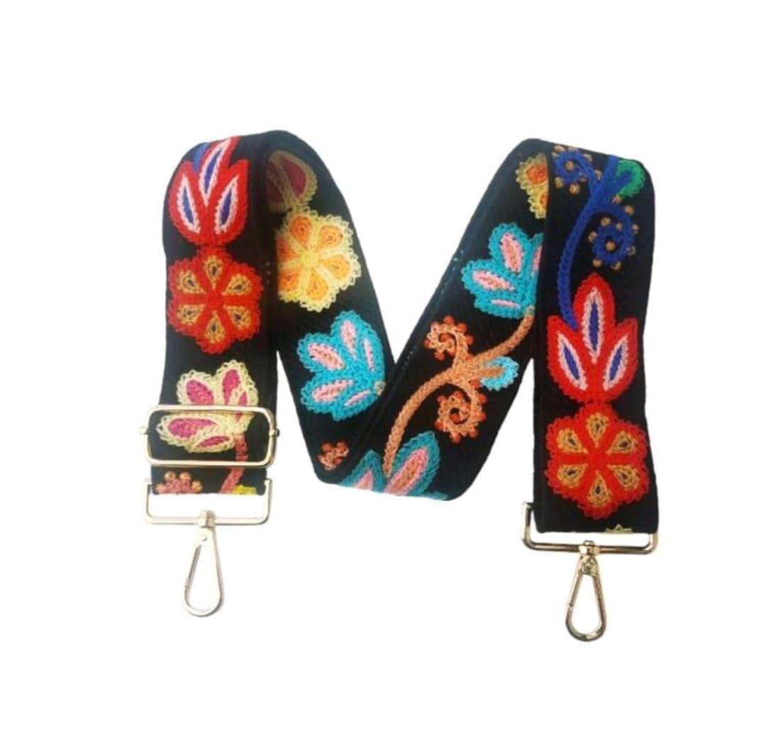 FLORA VIVA - vyšívaný popruh - černá