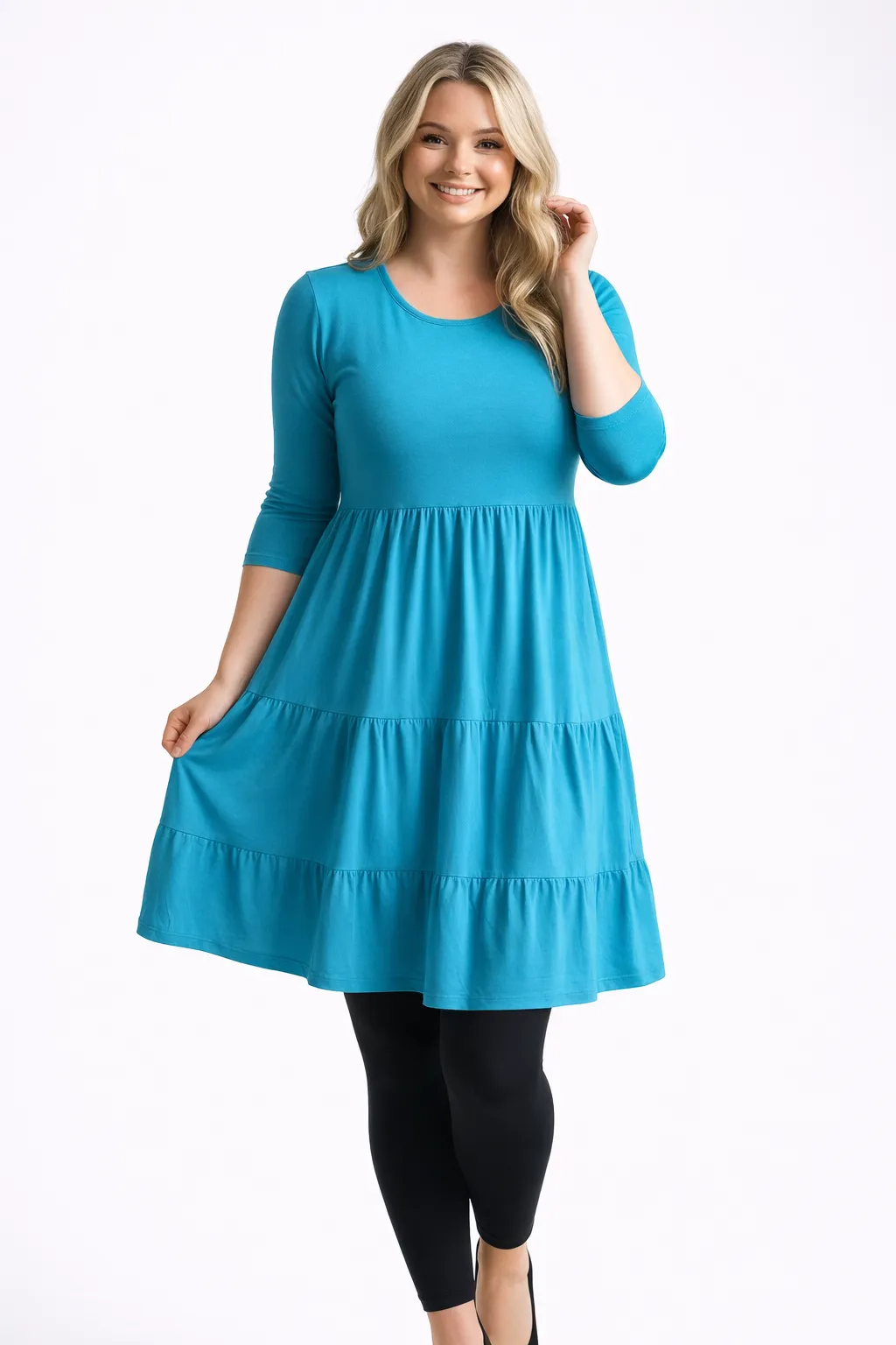 Šaty Julie s 3/4 rukávem - aqua, sedne od velikosti S do L