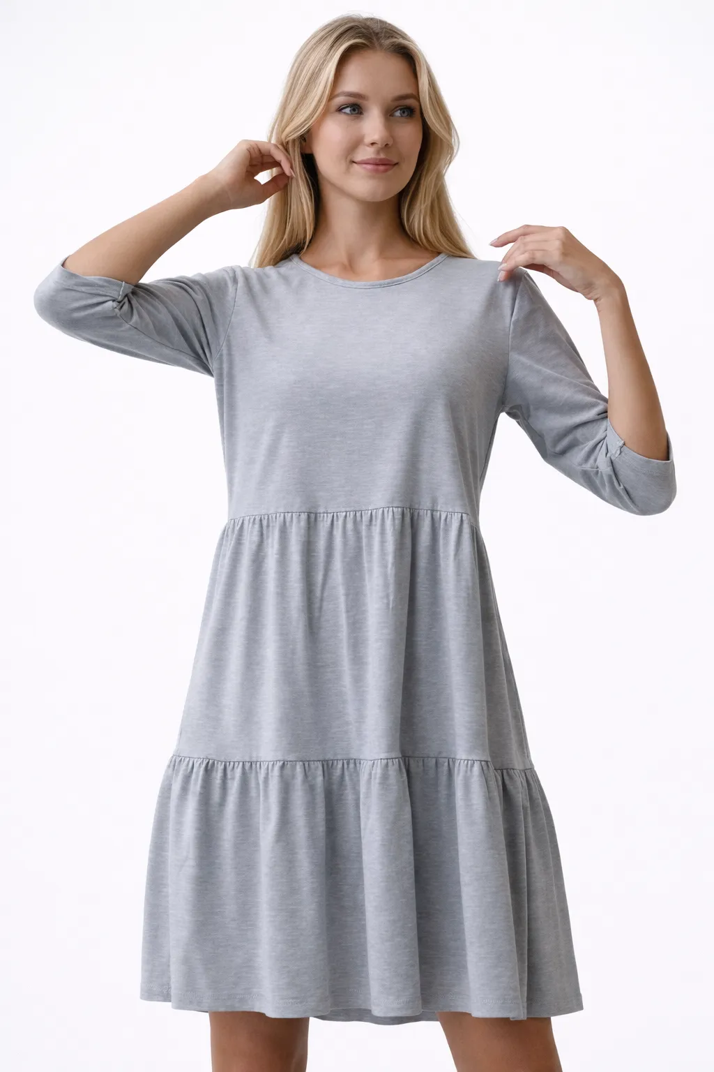 Šaty Julie s 3/4 rukávem - šedá, sedne od velikosti S do L
