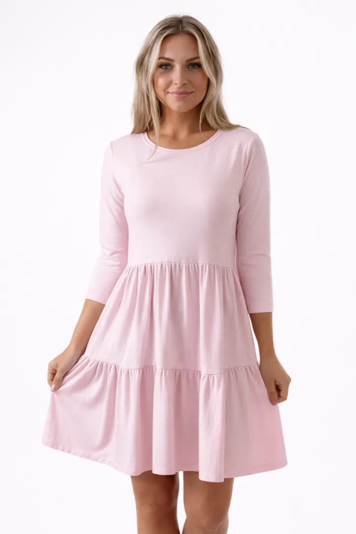 Šaty Julie s 3/4 rukávem - růžová, sedne od velikosti S do L