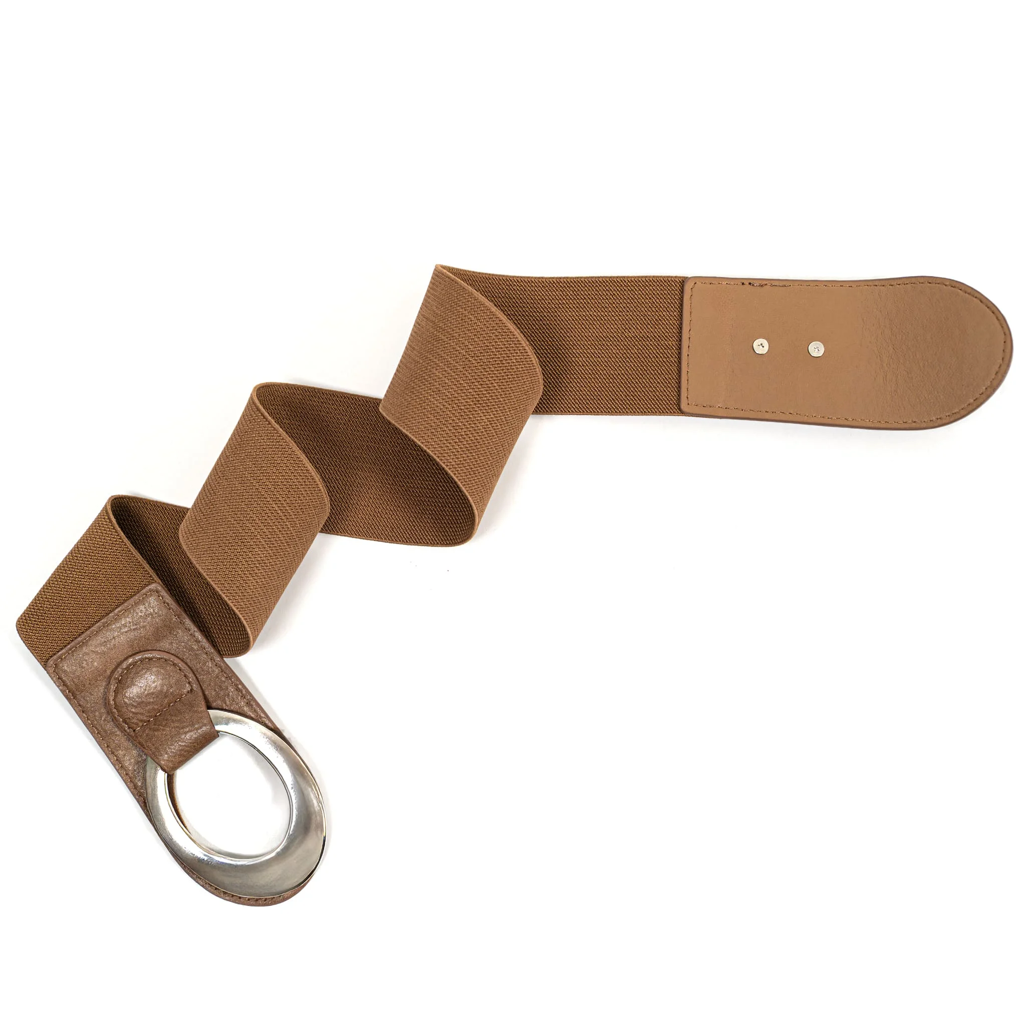 LARA - PLUS SIZE pružný pásek se stříbrnou sponou - hnědá, 83-123 cm