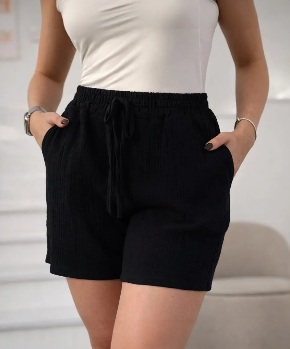 MALIBU - mušelínové kraťasy - černá, sednou od velikosti S do M