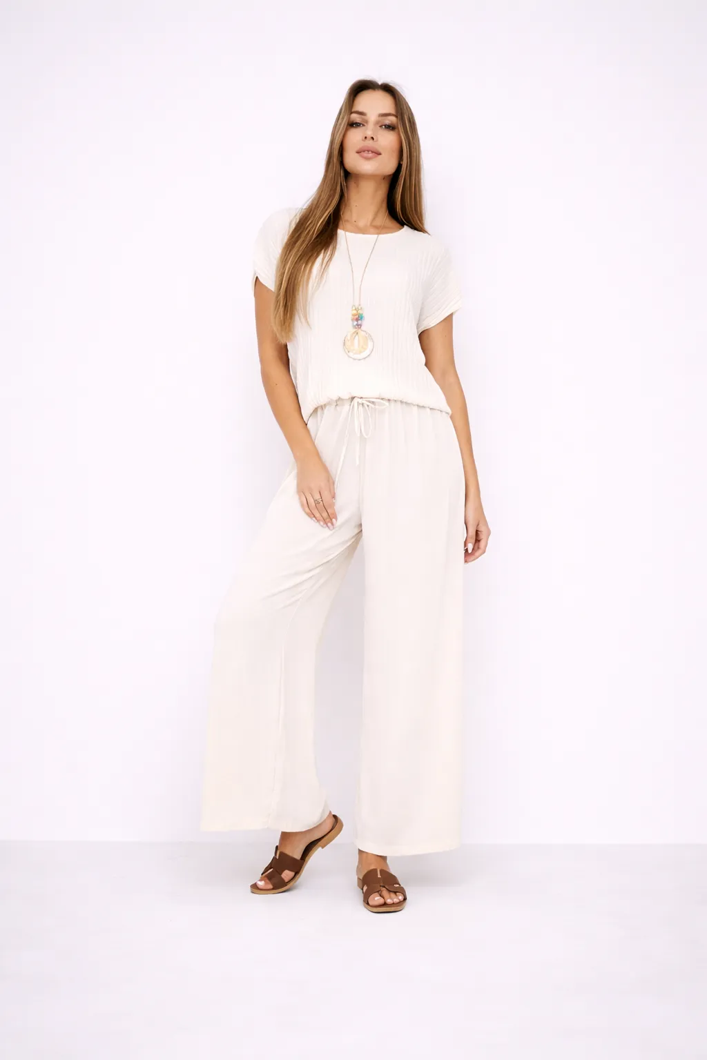 TROPICANA - viskózový letní komplet - mandlová, sedne od velikosti S do L