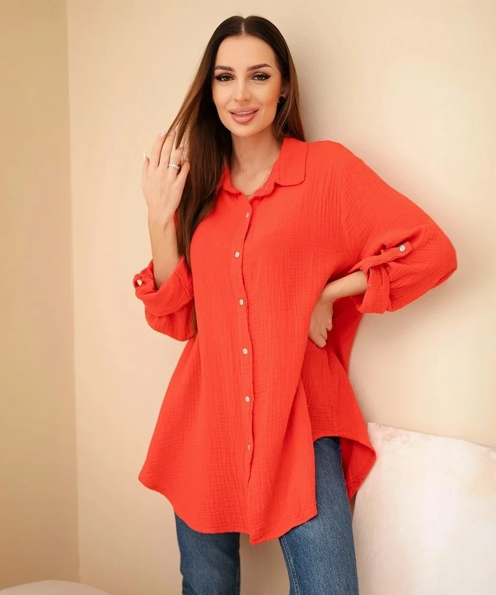 BRISA - PLUS SIZE mušelínová košile - papája, sedne do velikosti 50