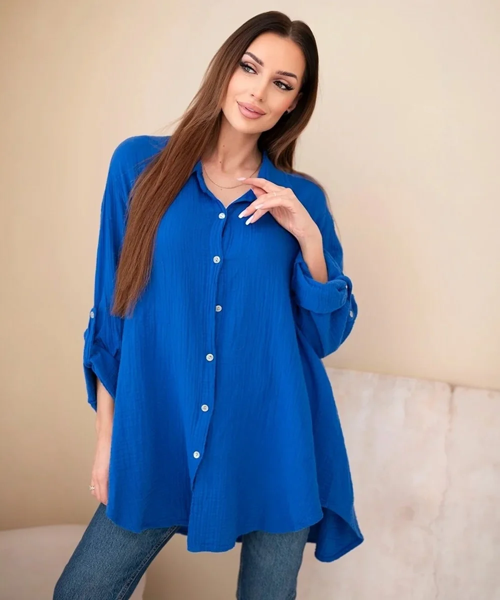 BRISA - PLUS SIZE mušelínová košile - azurová, sedne do velikosti 50