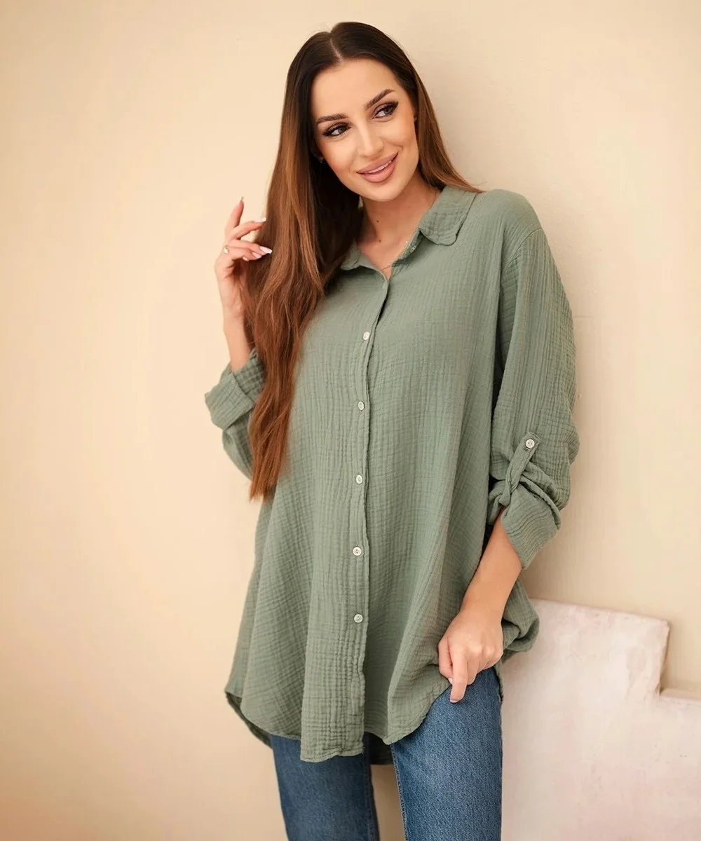 BRISA - PLUS SIZE mušelínová košile - olivová, sedne do velikosti 50