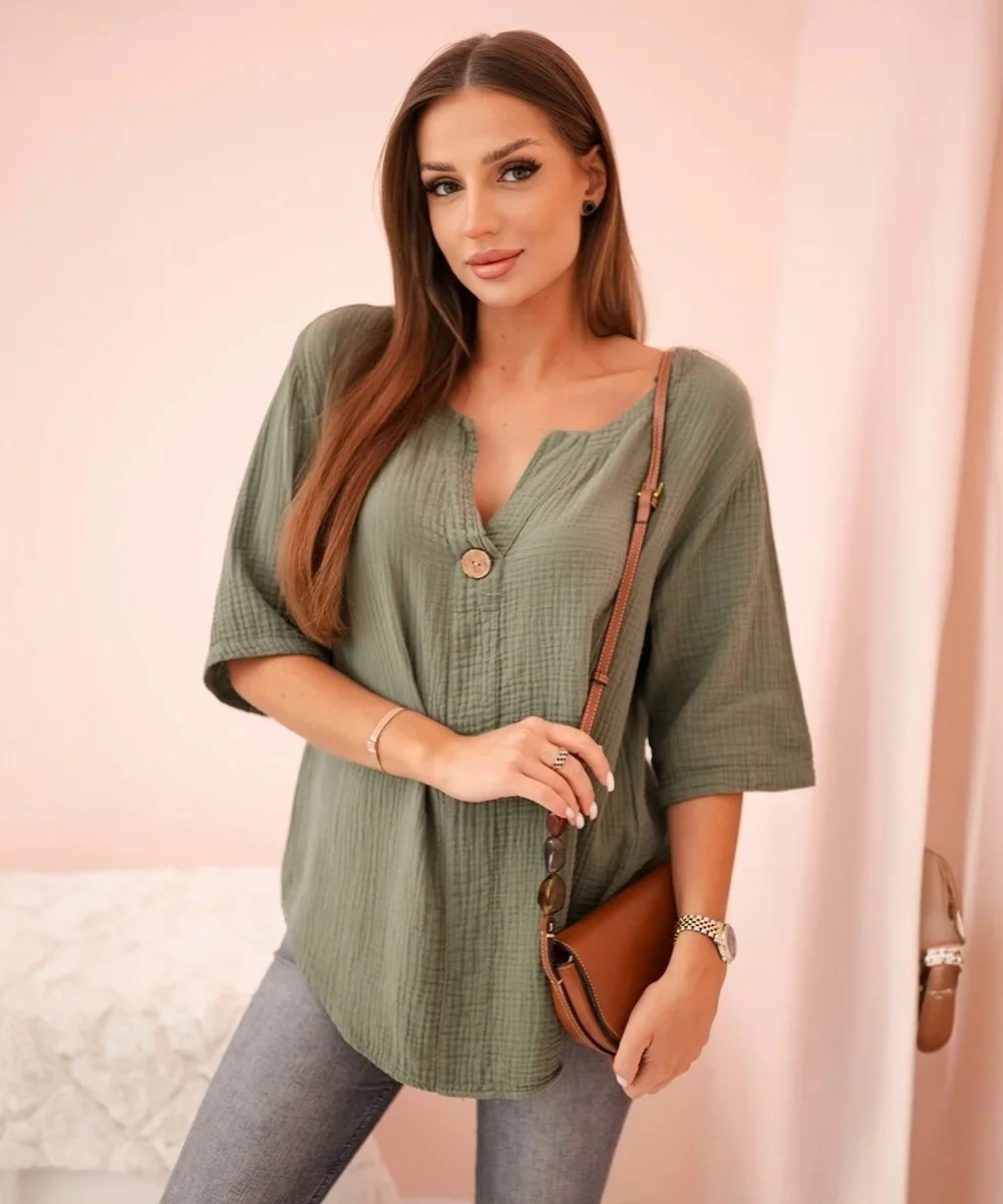 COSTA - mušelínová košile - olivová, sedne od S do XL