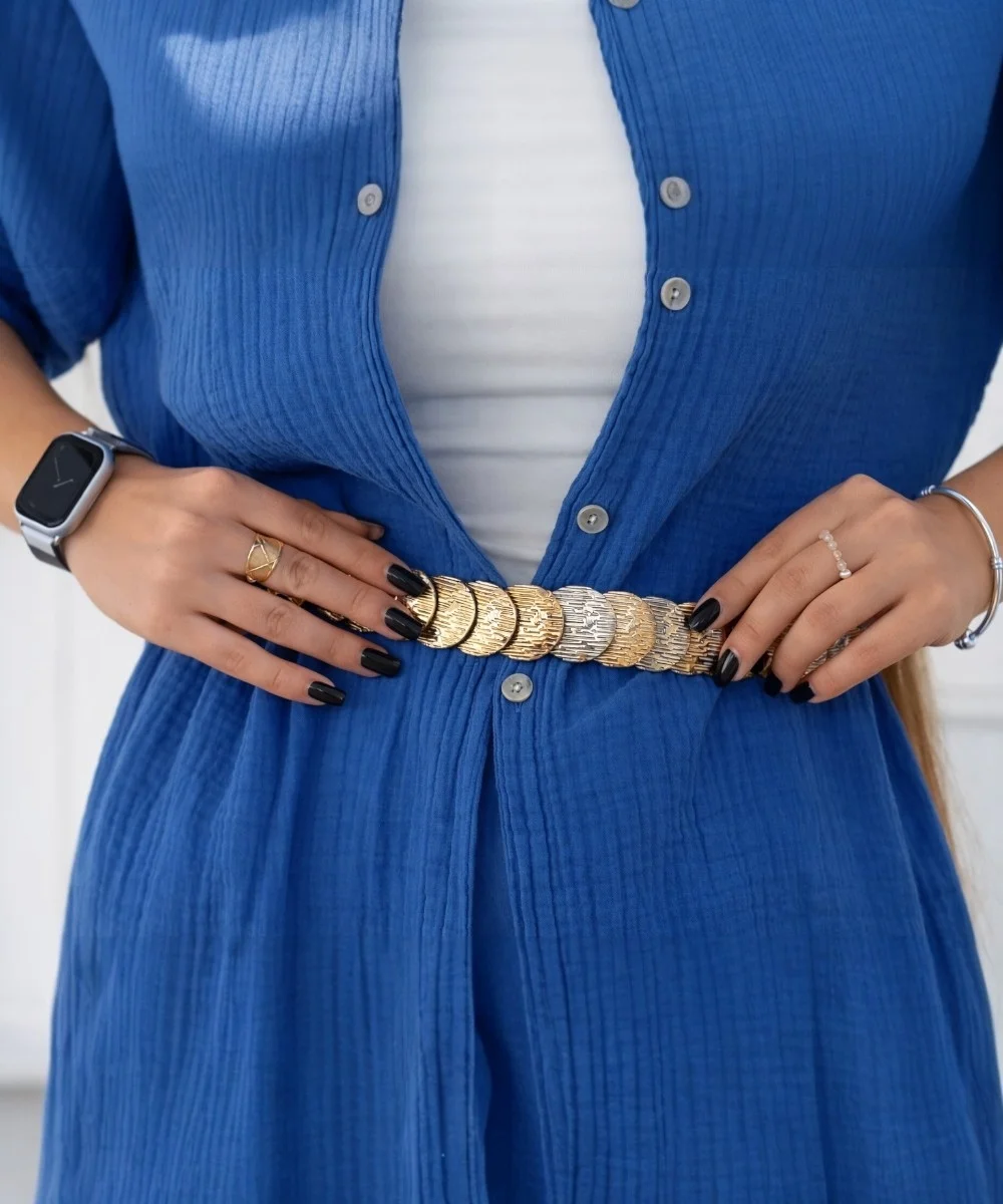 PORTA - pružný pásek - zlatá + stříbrná, velikost 72-110 cm