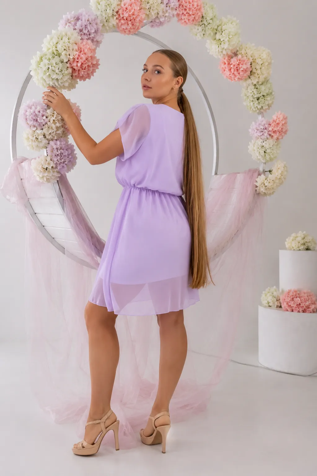 PRETTY - šifónové šaty - levandulová, velikost sedne od S do XL