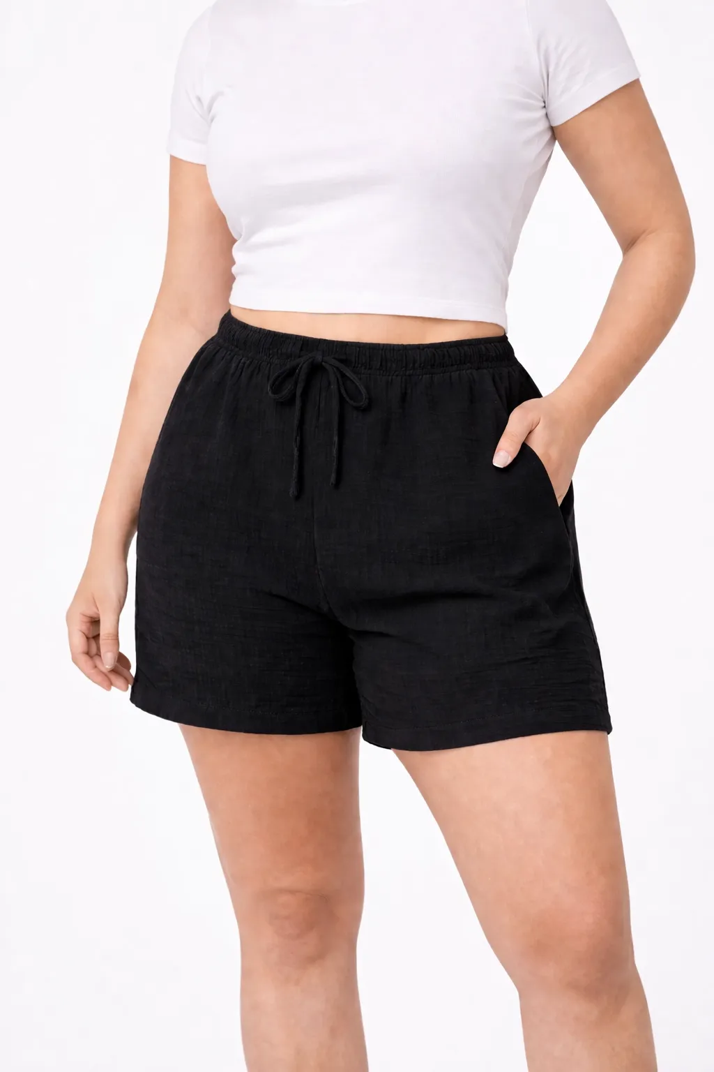 SOLITA - mušelínové kraťasy - černá třešeň, velikosti od M do XL