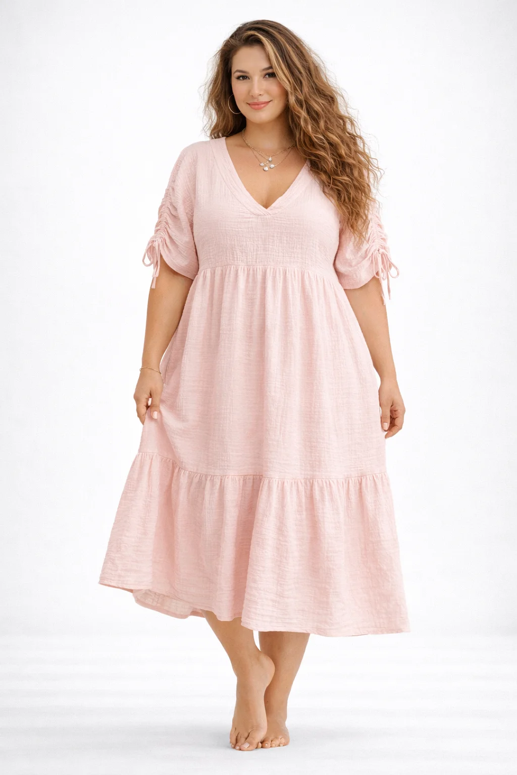 LIANA - PLUS SIZE mušelínové šaty - pivoňka, sednou do velikosti 50