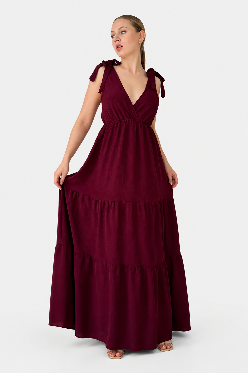 MARA - maxi šaty - merlot, velikost sedne od S do XL