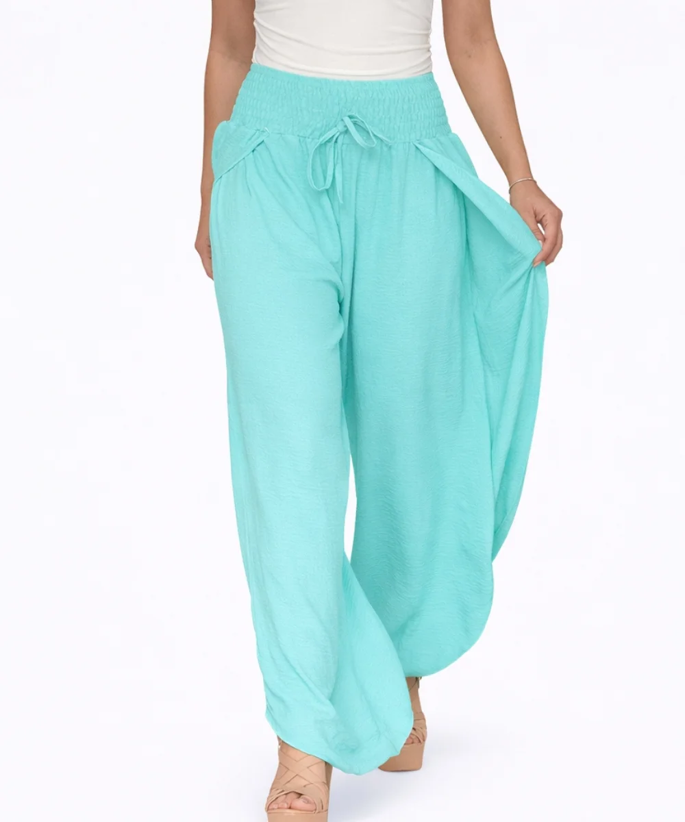 TEFITY - letní kalhoty - modrá laguna, velikost sedne od S do XL