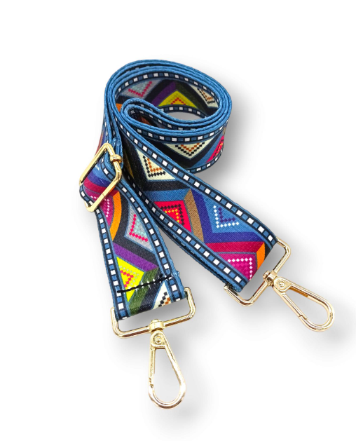 Popruh na kabelku/ledvinu s barevným geometrickým vzorem