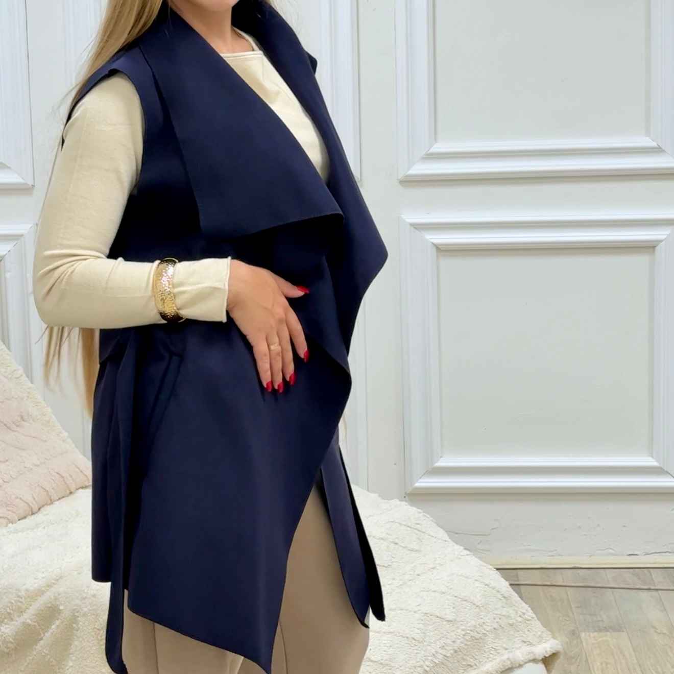 Moly - flaušová vesta krátká - modrá, sedne od velikosti XS do XL