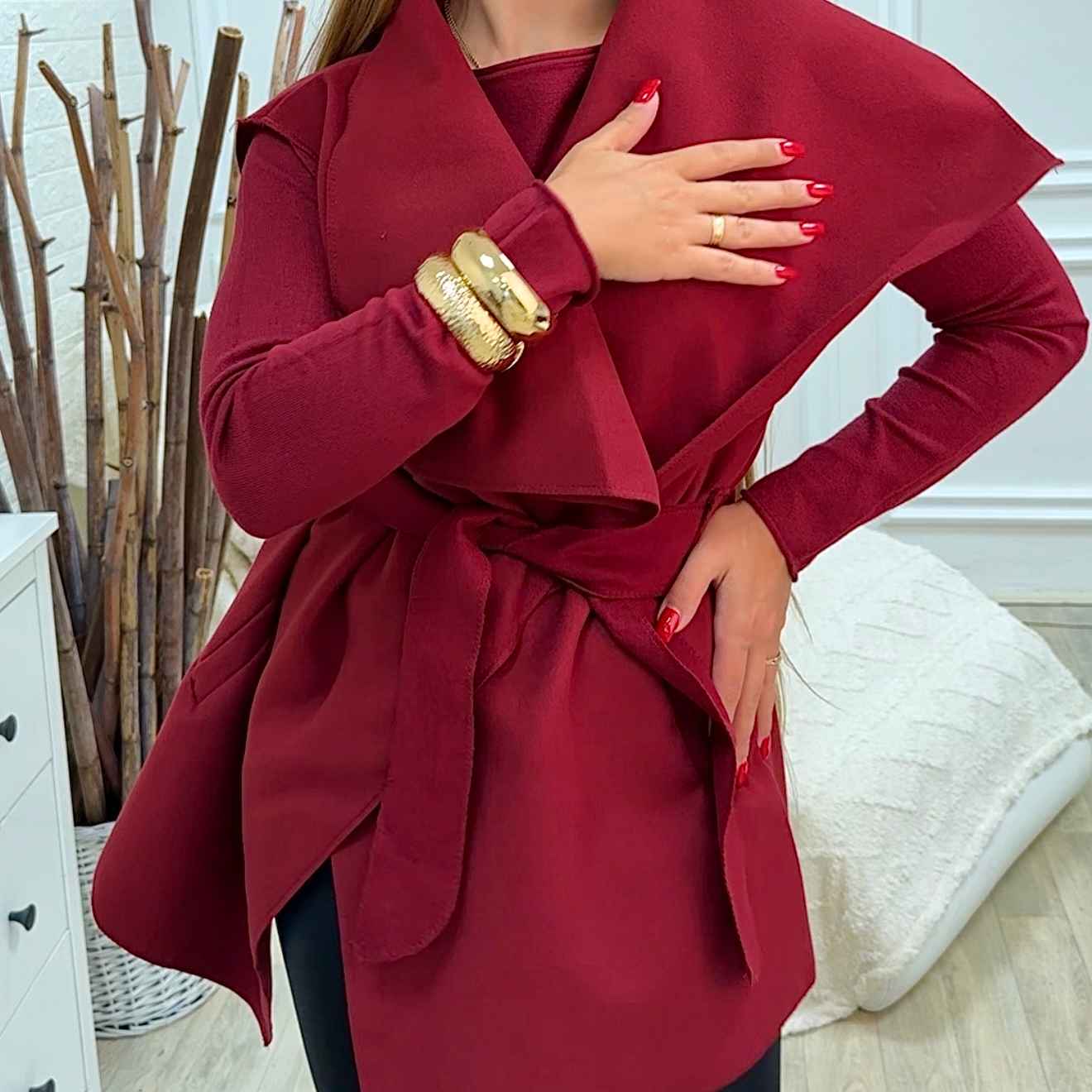 Moly - flaušová vesta krátká - bordó, sedne od velikosti XS do XL
