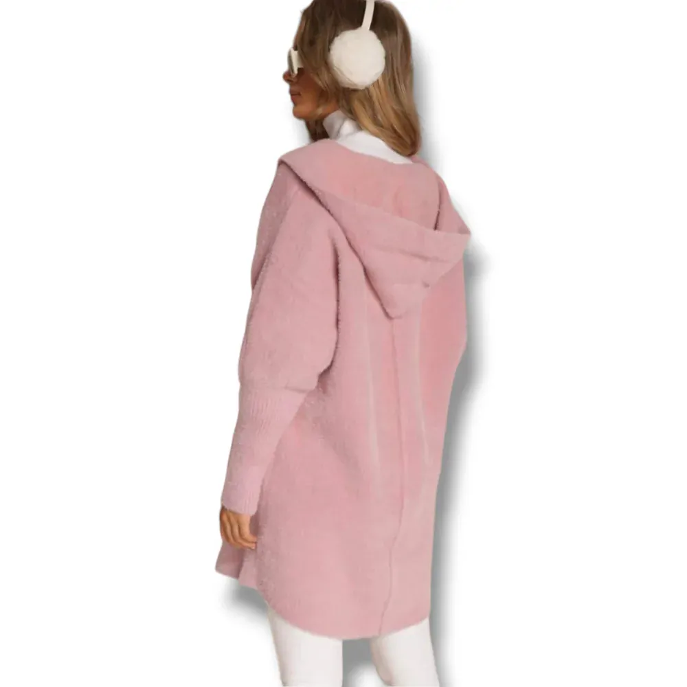 Meredith - kabátek z vlny alpaky - růžová, velikost sedne od XS do XL