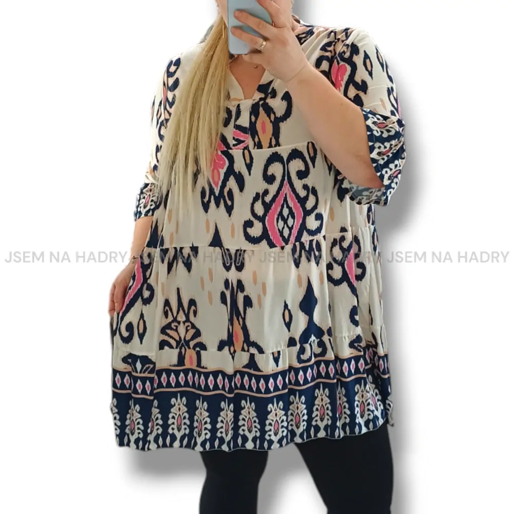 PLUS SIZE tunika Tamara blue, sedne do velikosti 50