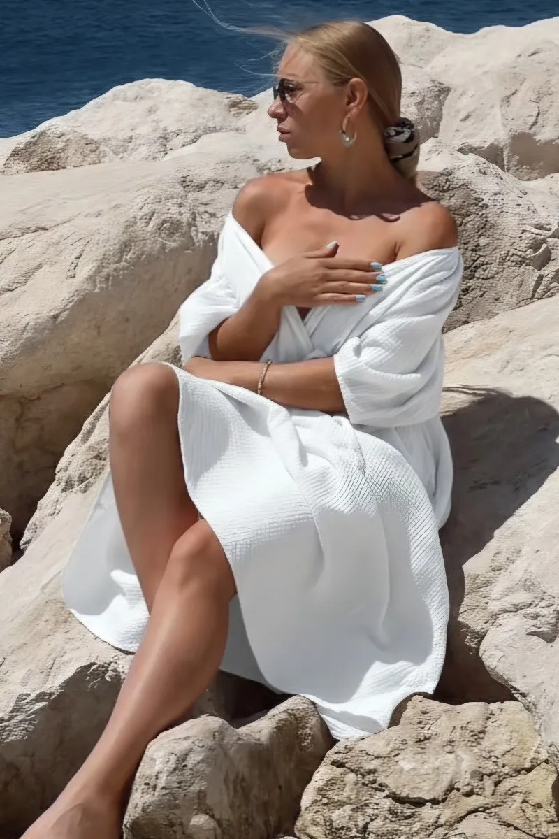 JESSICA - dlouhé mušelínové šaty - kokosová, sedne od velikosti XS do XL
