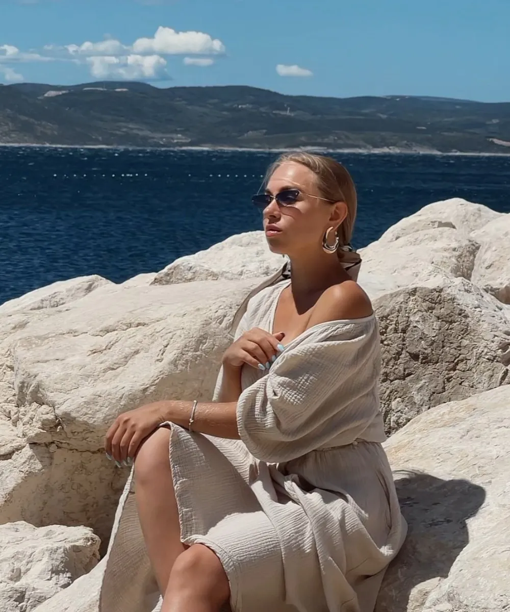 JESSICA - dlouhé mušelínové šaty - mandlová, sedne od velikosti XS do XL