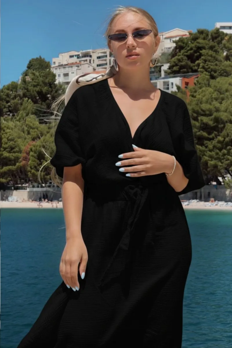 JESSICA - dlouhé mušelínové šaty - černá třešeň, sedne od velikosti XS do XL