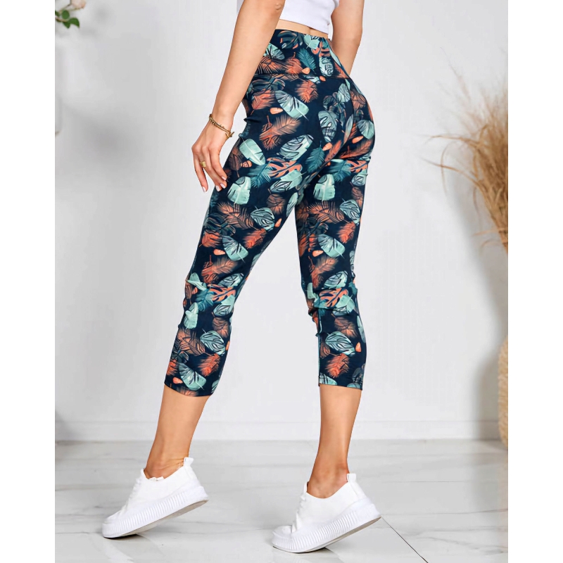 3/4 legíny Monstera - zelená, velikosti od S-XXL