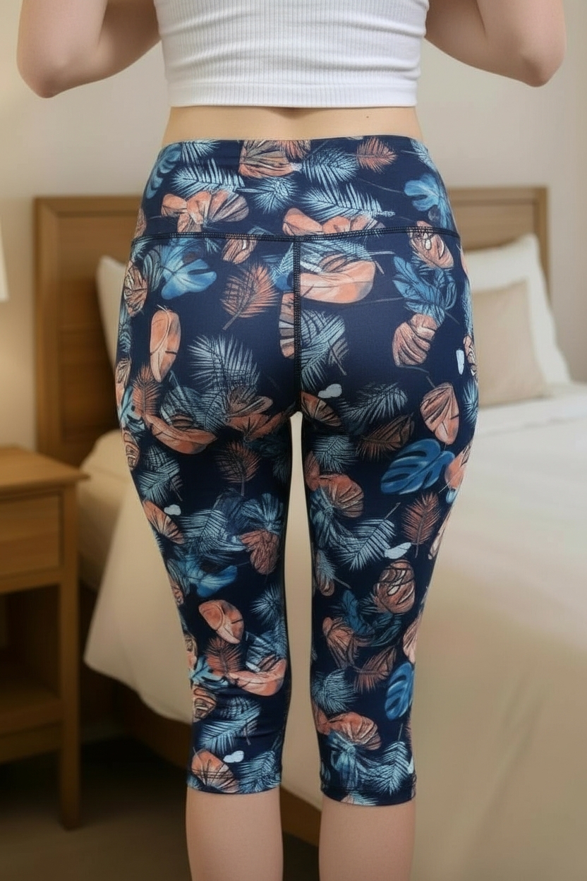 3/4 legíny Monstera - modrá, velikosti XL/XXL