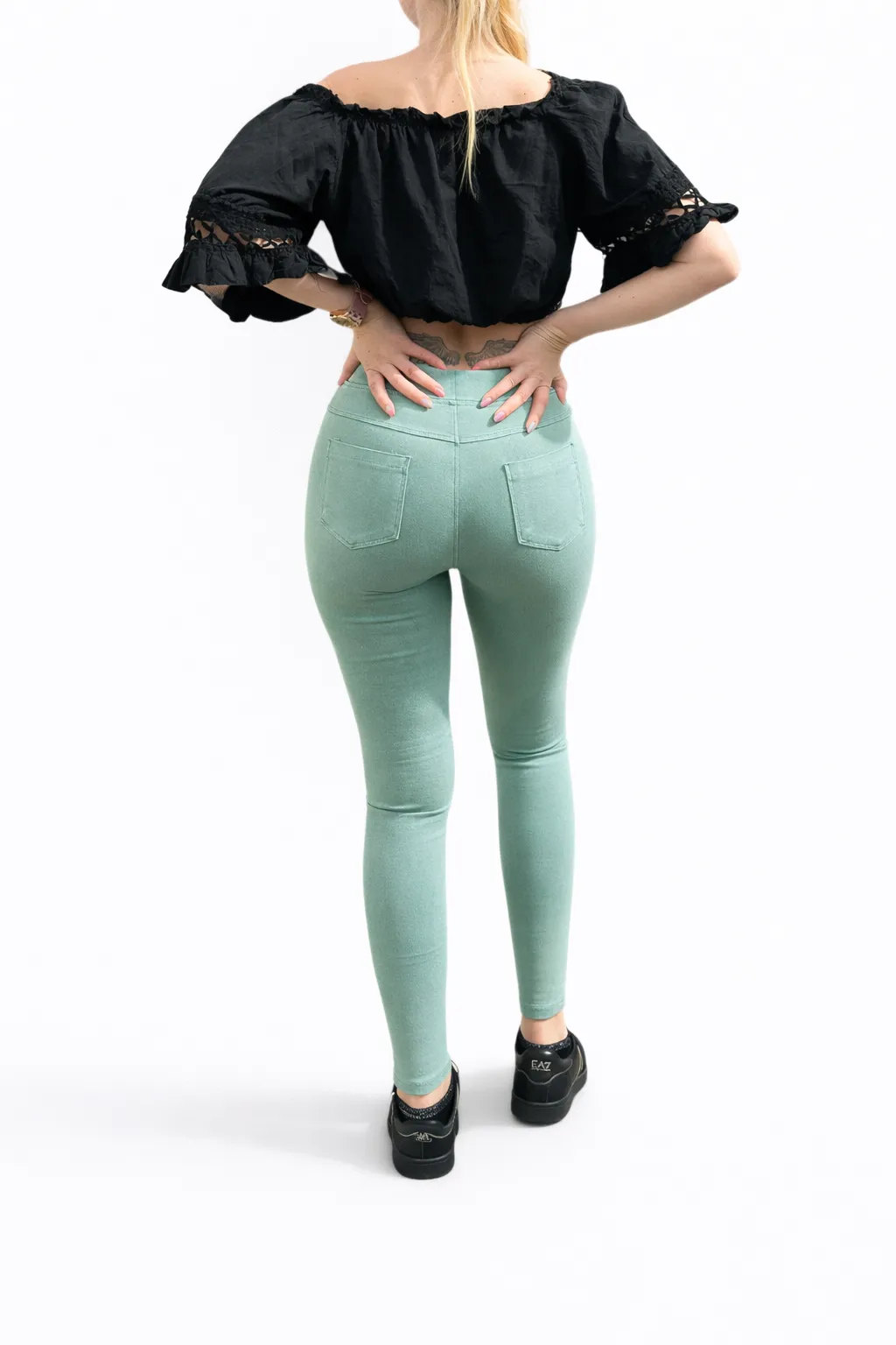 KLAUDIE - trhané džegíny - zelená, velikost S/M